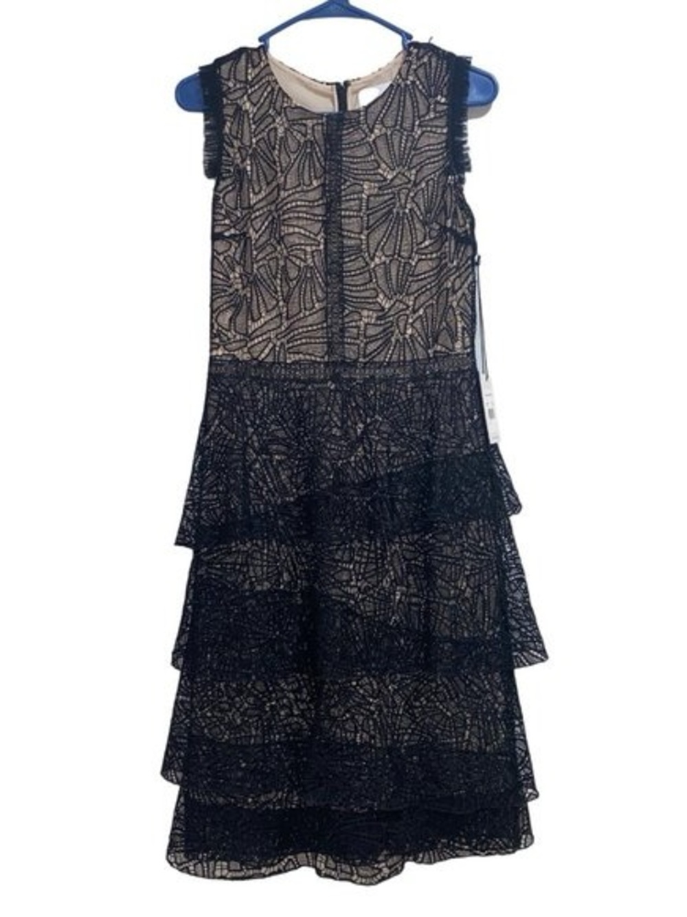 Black Lace Tiered A-Line Skirt with Cream Underlay